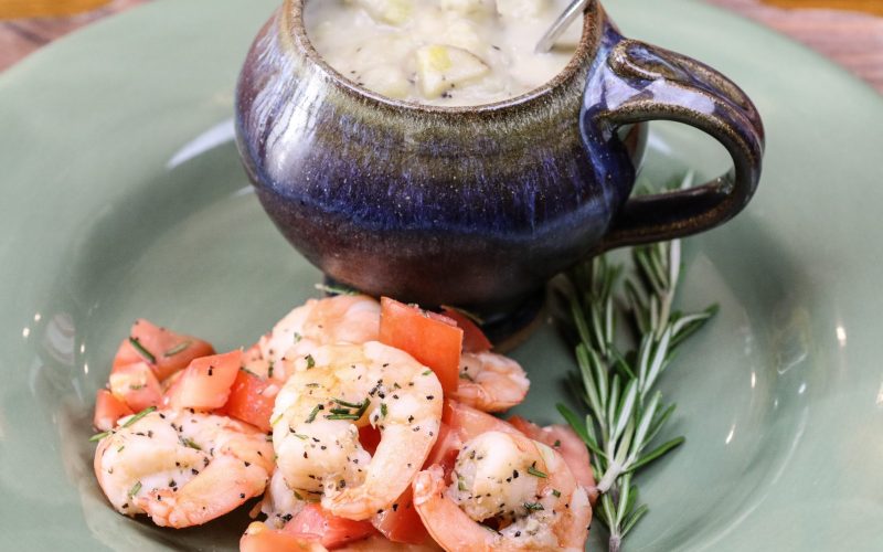 Rosemary Shrimp with Leek & Potato Soup