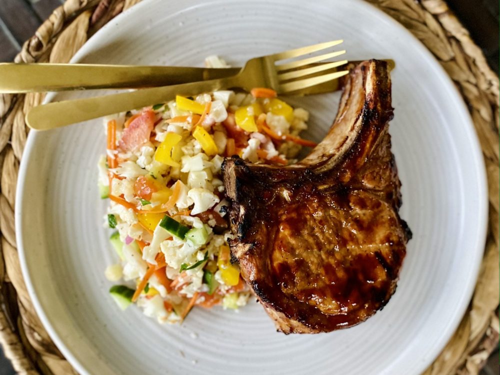 No Pasta Pasta Salad with BBQ Chops