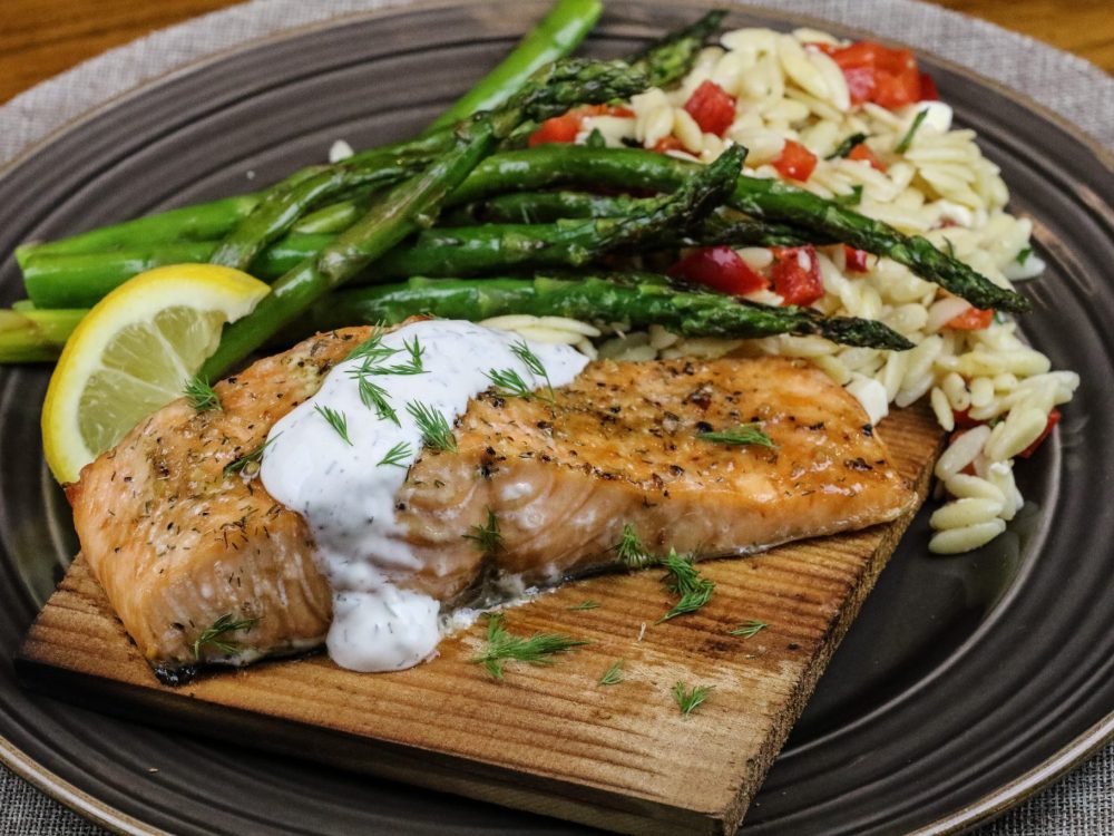 Cedar Plank Salmon & Lemon Orzo Salad