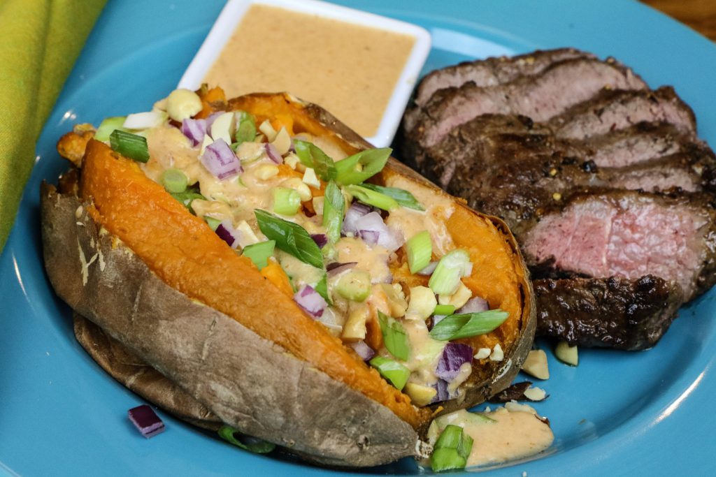 steak and thai stuffed sweet potatoes